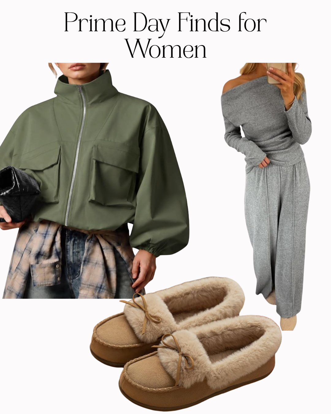 Prime Day finds for women featuring an olive cropped waterproof utility jacket, Medicube pore pads, Zevo trap, and Kindle Paperwhite